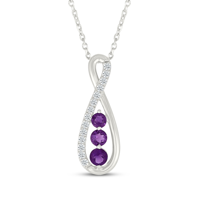 Main Image 1 of Amethyst & White Lab-Created Sapphire Three-Stone Infinity Necklace Sterling Silver 18"