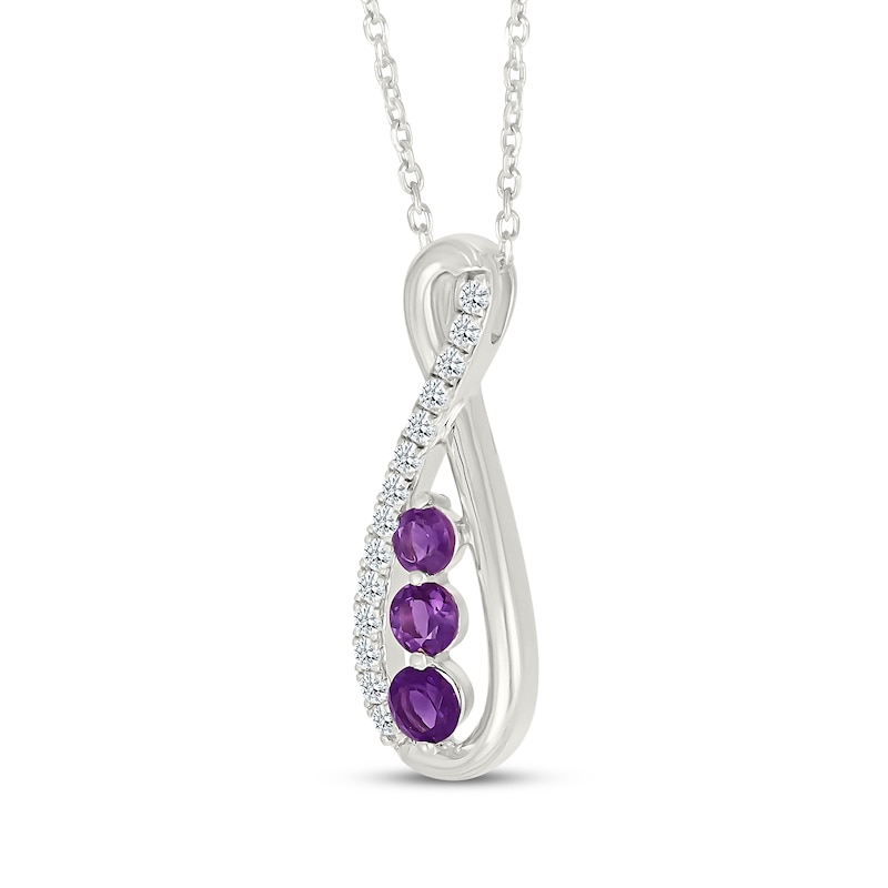 Main Image 2 of Amethyst & White Lab-Created Sapphire Three-Stone Infinity Necklace Sterling Silver 18"