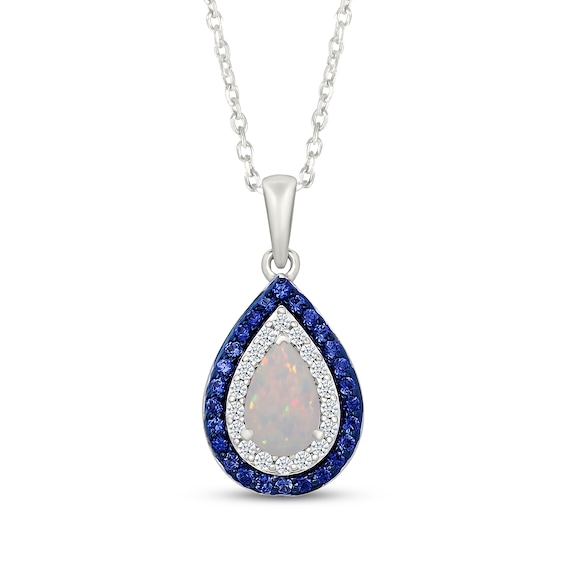 Pear-Shaped Lab-Created Opal & Lab-Created Sapphire Necklace Sterling Silver 18"
