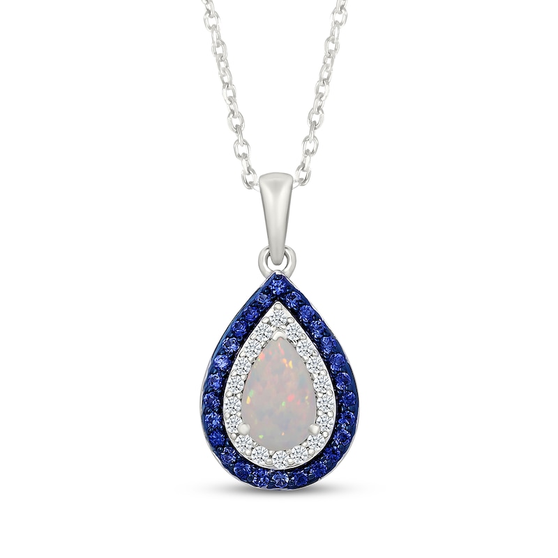 Main Image 1 of Pear-Shaped Lab-Created Opal & Lab-Created Sapphire Necklace Sterling Silver 18&quot;