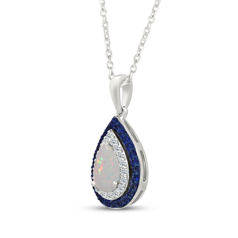 Main Image 2 of Pear-Shaped Lab-Created Opal & Lab-Created Sapphire Necklace Sterling Silver 18&quot;