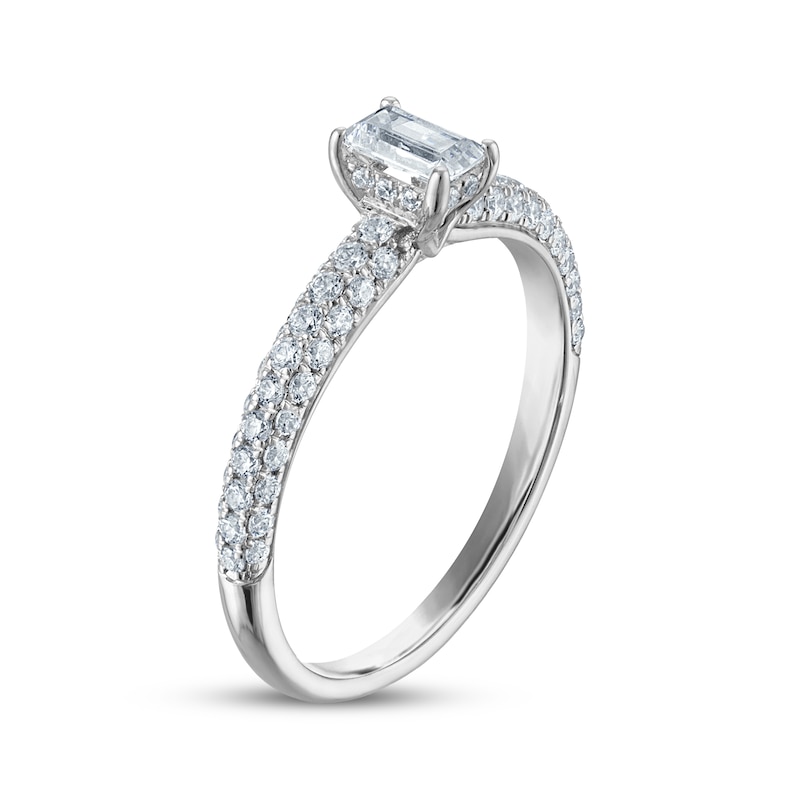 Main Image 2 of Adore Emerald-Cut Diamond Pavé Shank Engagement Ring 1 ct tw 14K White Gold