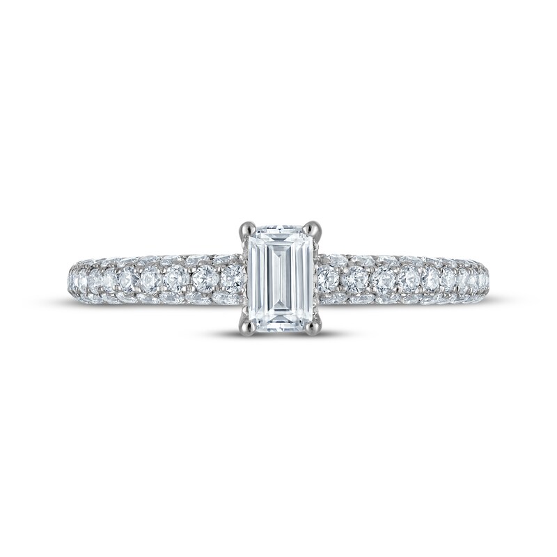 Main Image 3 of Adore Emerald-Cut Diamond Pavé Shank Engagement Ring 1 ct tw 14K White Gold