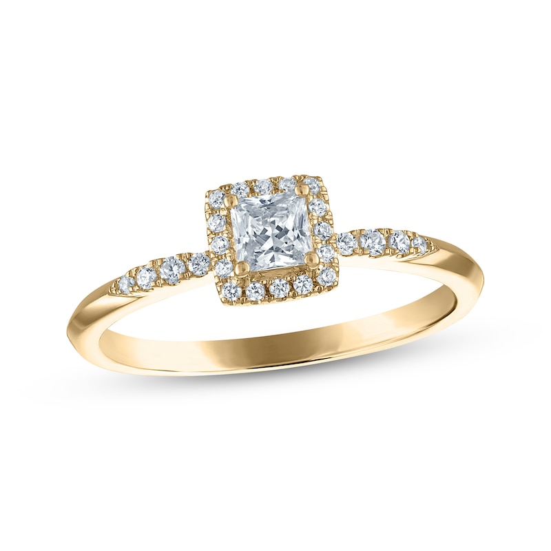 Main Image 1 of Adore Princess-Cut Diamond Halo Engagement Ring 1/2 ct tw 10K Yellow Gold