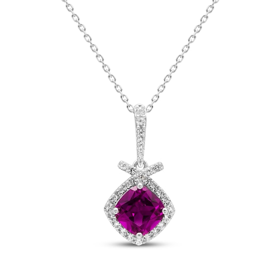 Cushion-Cut Amethyst & White Lab-Created Sapphire Necklace Sterling Silver 18"