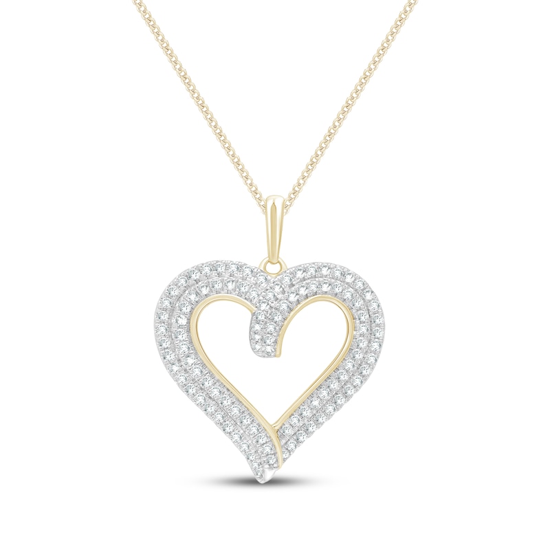 Main Image 1 of Diamond Two-Row Heart Necklace 1/2 ct tw 10K Yellow Gold 19"
