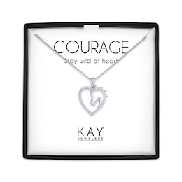 Horse & Heart Necklace with Diamond Accents Sterling Silver 18"