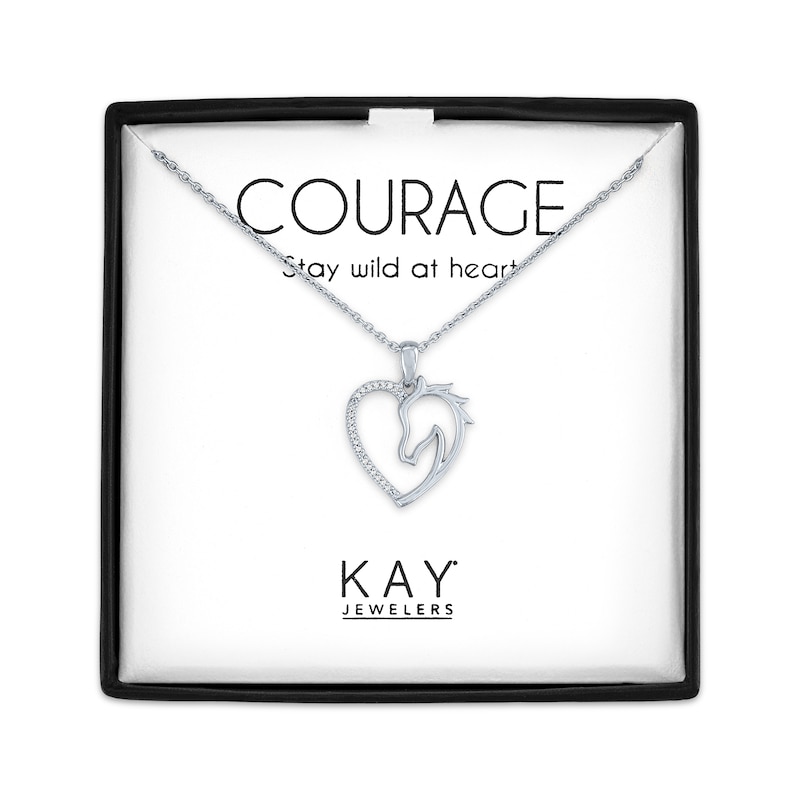Main Image 1 of Horse & Heart Necklace with Diamond Accents Sterling Silver 18"