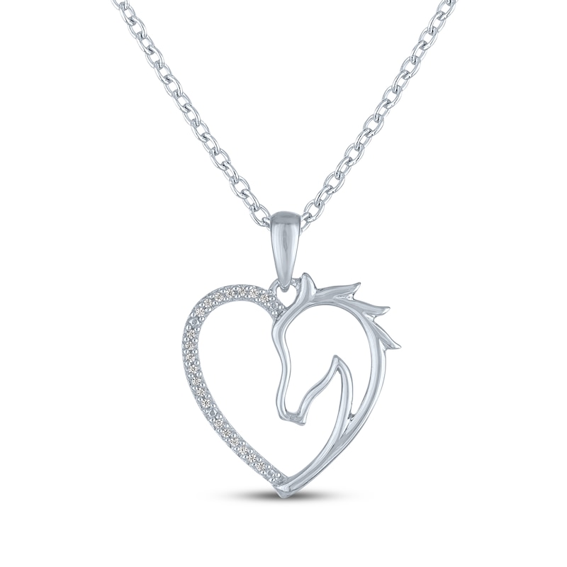 Main Image 2 of Horse & Heart Necklace with Diamond Accents Sterling Silver 18"