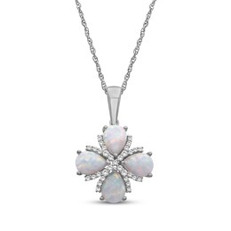 Pear-Shaped Lab-Created Opal & White Lab-Created Sapphire Necklace Sterling Silver 18"