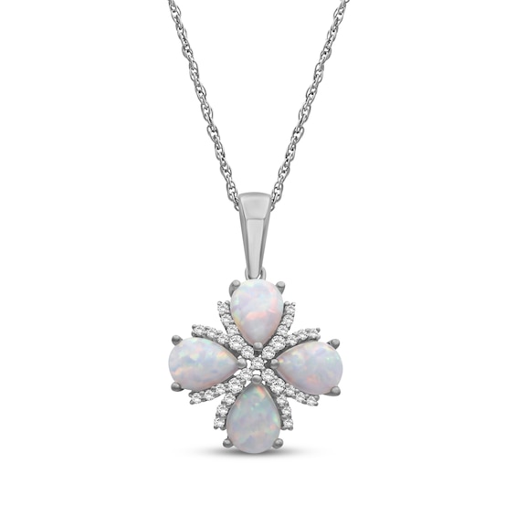Pear-Shaped Lab-Created Opal & White Lab-Created Sapphire Necklace Sterling Silver 18"