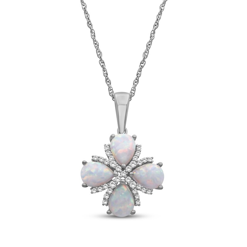 Main Image 1 of Pear-Shaped Lab-Created Opal & White Lab-Created Sapphire Necklace Sterling Silver 18"