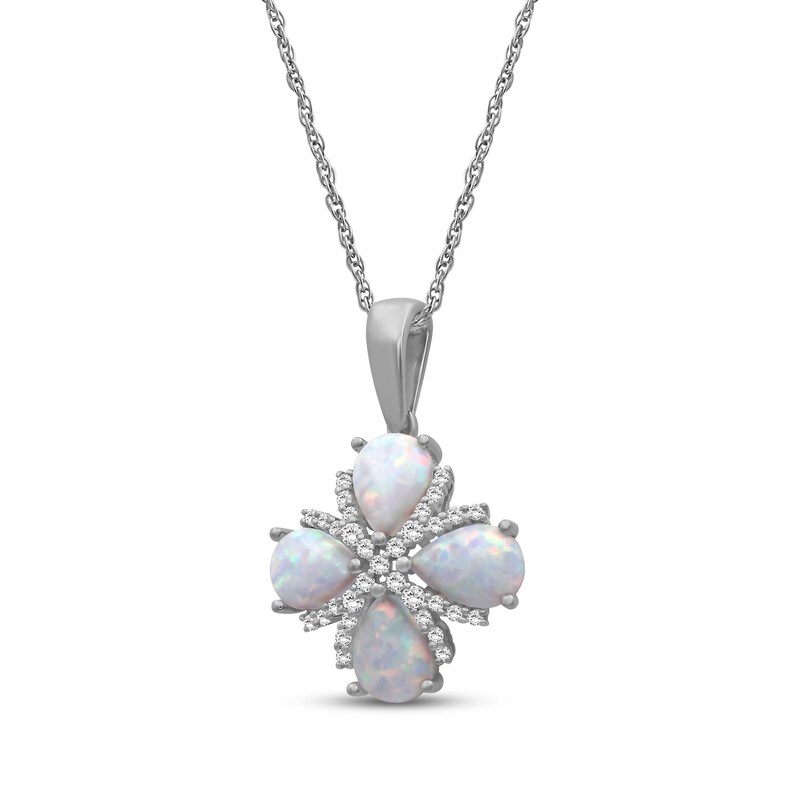 Main Image 2 of Pear-Shaped Lab-Created Opal & White Lab-Created Sapphire Necklace Sterling Silver 18"