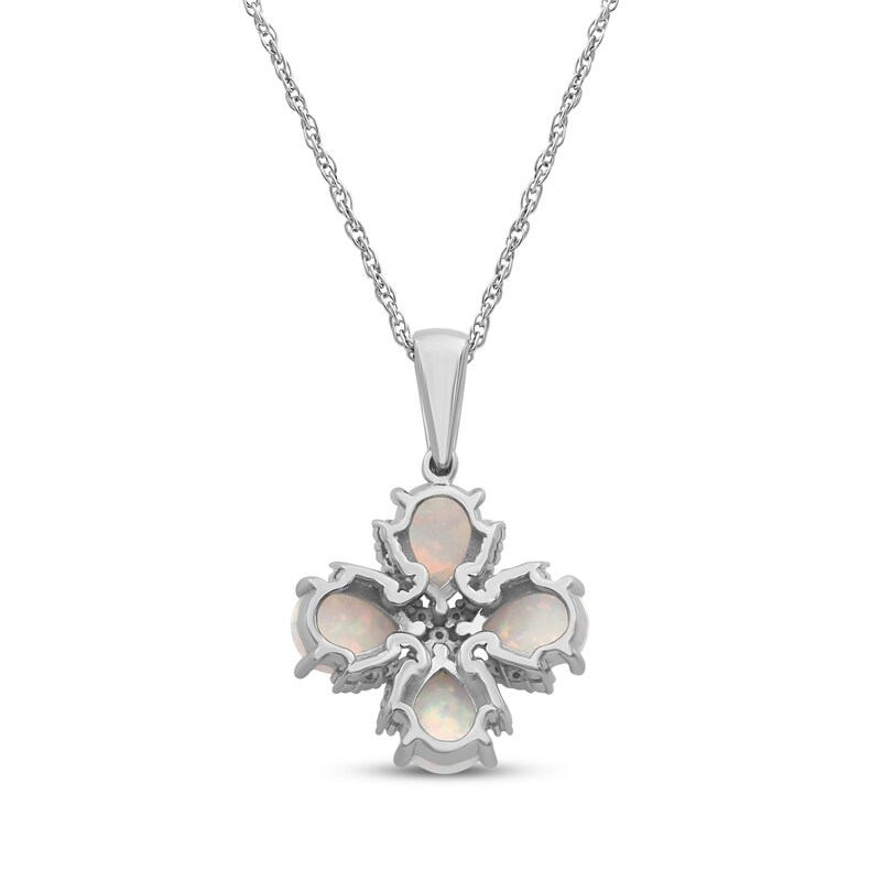 Main Image 3 of Pear-Shaped Lab-Created Opal & White Lab-Created Sapphire Necklace Sterling Silver 18"