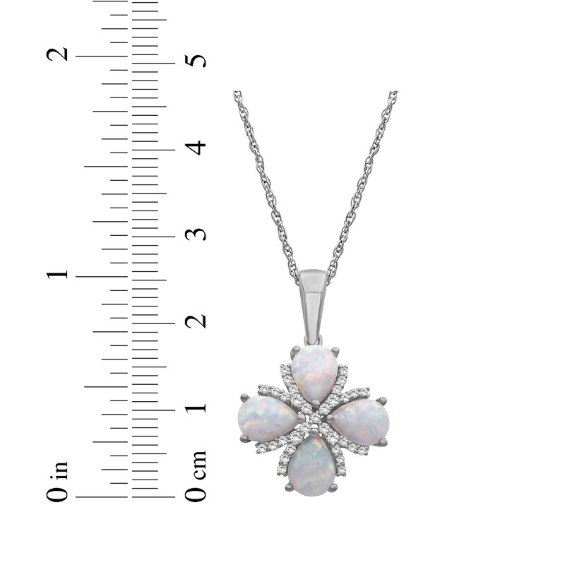 Main Image 5 of Pear-Shaped Lab-Created Opal & White Lab-Created Sapphire Necklace Sterling Silver 18"