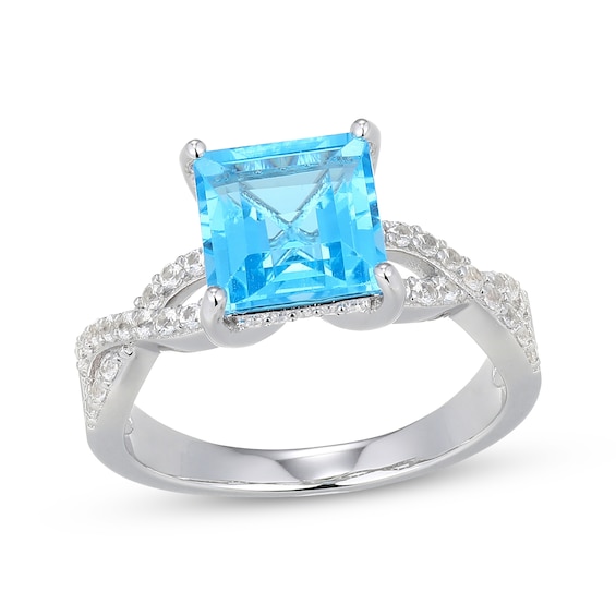 Square-Cut Swiss Blue Topaz & White Lab-Created Sapphire Ring Sterling Silver