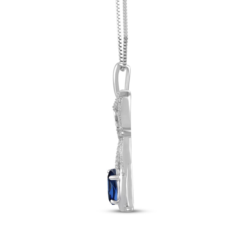 Main Image 2 of Oval-Cut Blue Lab-Created Sapphire & White Lab-Created Sapphire Dog Necklace Sterling Silver 18"