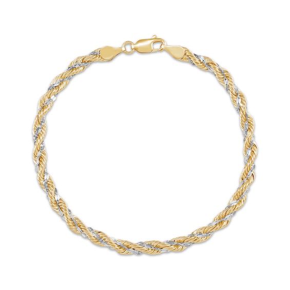 4mm Rope & Mirror Chain Bracelet Hollow 10K Two-Tone Gold 7.5"