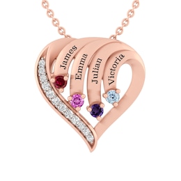 Birthstone Family & Mother's Heart Necklace (2-4 Stones and Lines)