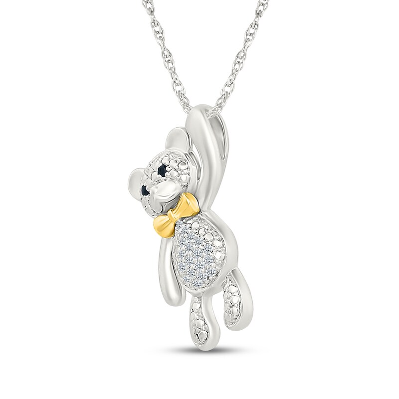 Main Image 2 of White & Black Diamond Teddy Bear Necklace 1/10 ct tw Sterling Silver & 10K Yellow Gold 18"