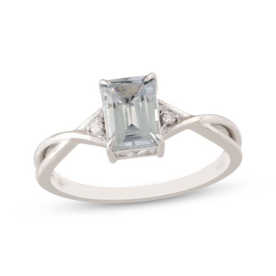 Octagon-Cut Aquamarine & Diamond Accent Ring Sterling Silver