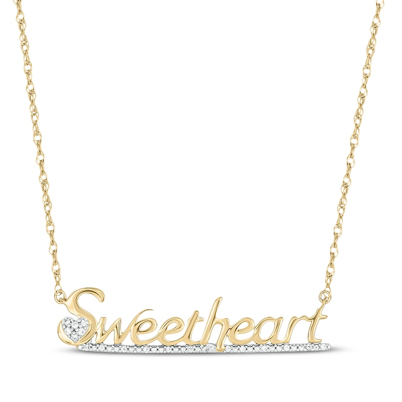Main Image 1 of Diamond "Sweetheart" Script Necklace 1/20 ct tw 10K Yellow Gold 18"