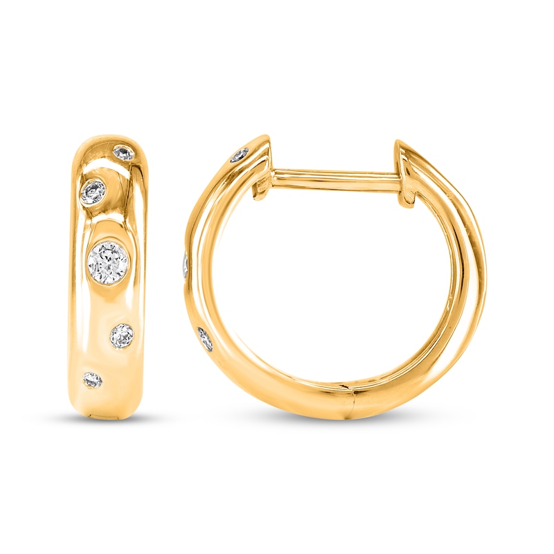 Main Image 3 of Diamond Scatter Hoop Earrings 1/8 ct tw 14K Yellow Gold