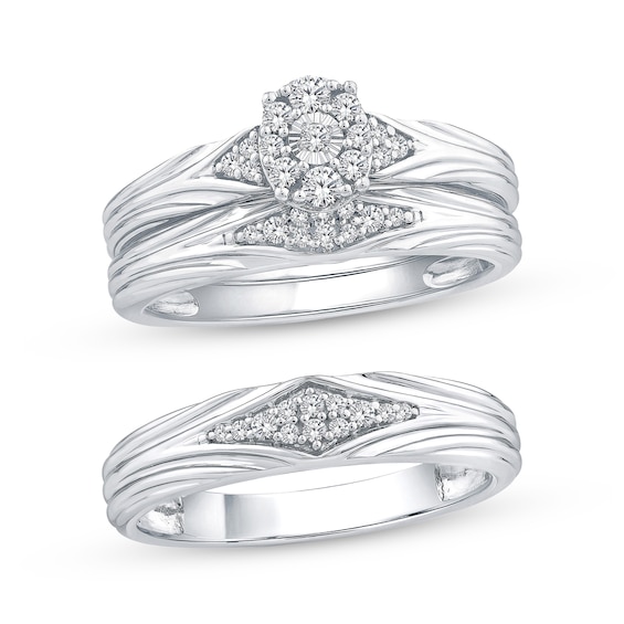Adore His & Hers Diamond Three-Piece Bridal Set 1/3 ct tw 10K White Gold (I/I2)