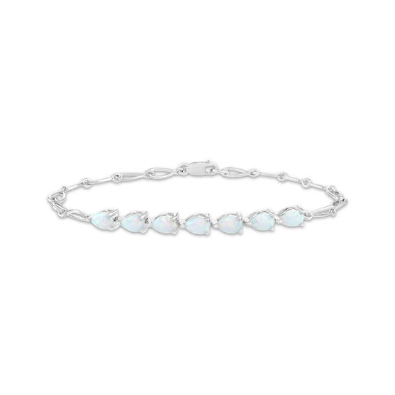 Pear-Shaped Lab-Created Opal Chain Link Bracelet Sterling Silver 7.25"