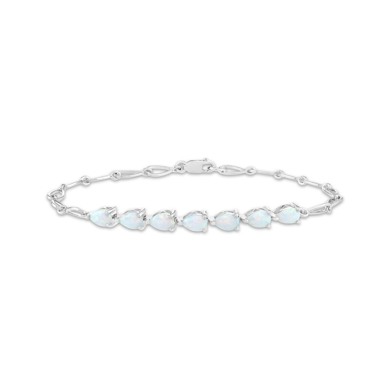Main Image 1 of Pear-Shaped Lab-Created Opal Chain Link Bracelet Sterling Silver 7.25"