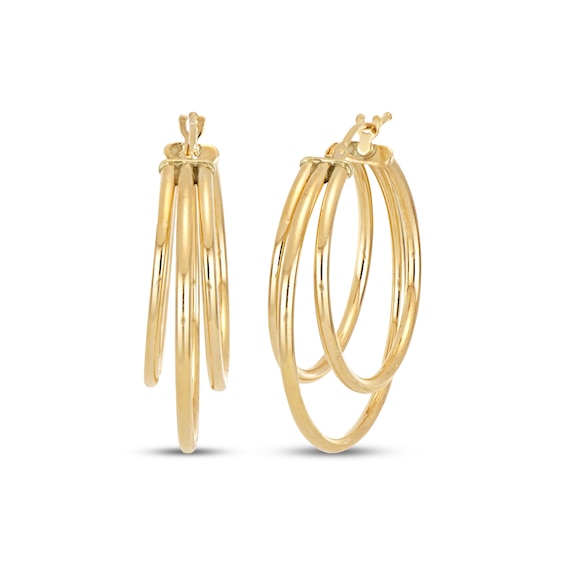 Three-Row Split Hoop Earrings 14K Yellow Gold