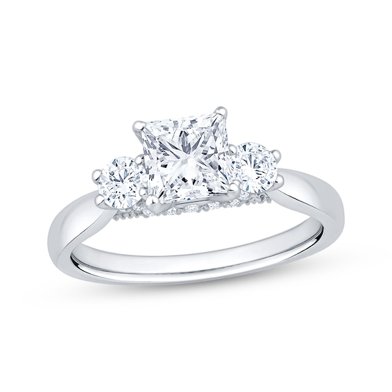 Adore Heirloom Certified Princess & Round-Cut Diamond Three Stone Engagement Ring 1-1/2 ct tw Platinum