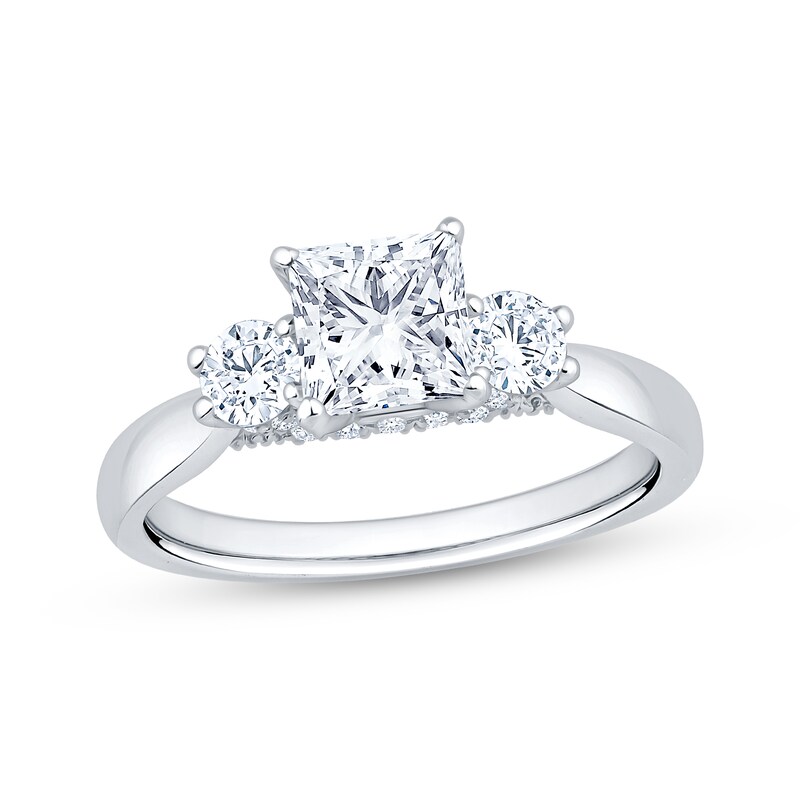 Main Image 1 of Adore Heirloom Certified Princess & Round-Cut Diamond Three Stone Engagement Ring 1-1/2 ct tw Platinum