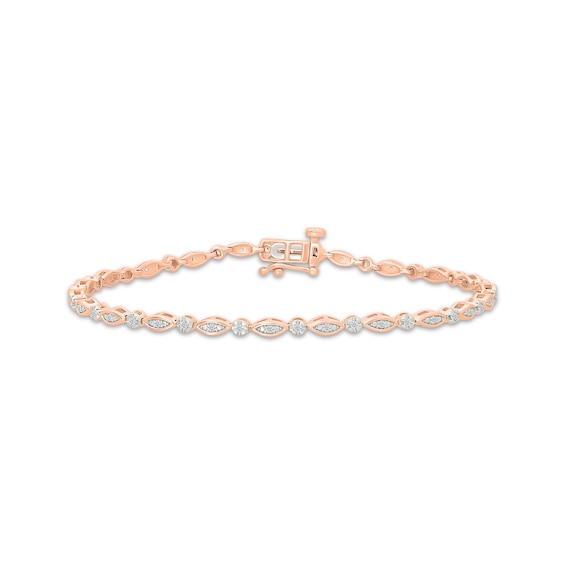 Diamond Alternating Round & Marquise Link Bracelet 1/4 ct tw 10K Rose Gold 7.25"