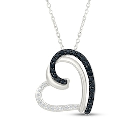Black & White Tilted Diamond Heart Necklace 1/5 ct tw Sterling Silver 18"