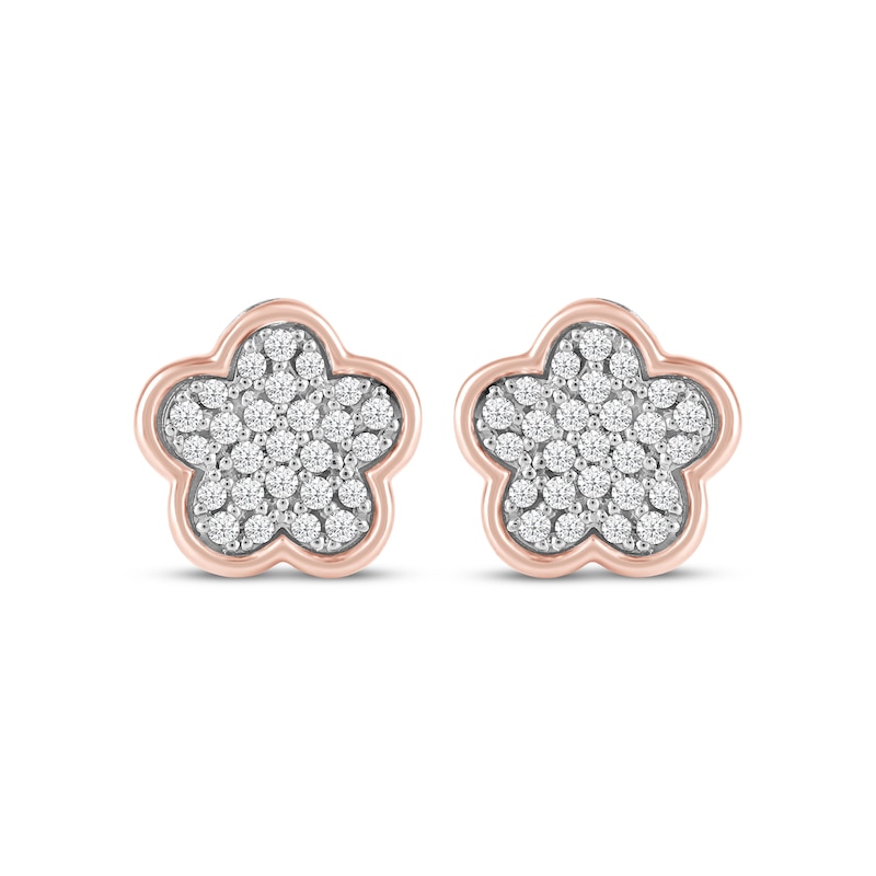 Main Image 2 of Barbie Diamond Flower Stud Earrings 1/6 ct tw Sterling Silver & 10K Rose Gold