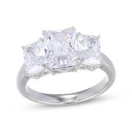 Emerald-Cut White Lab-Created Sapphire Three-Stone Ring Sterling Silver