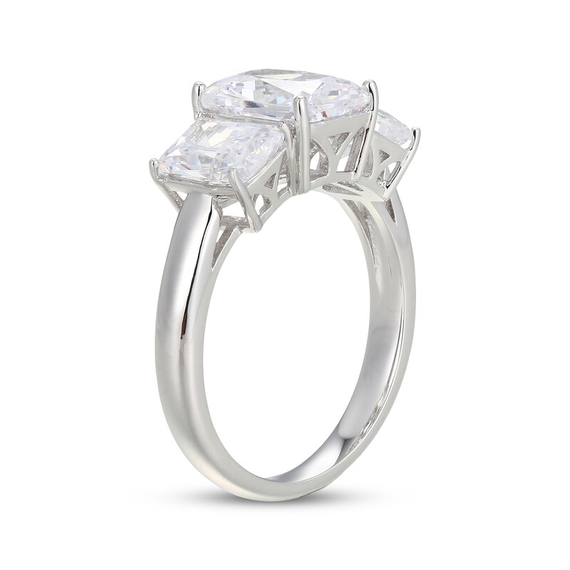 Main Image 2 of Emerald-Cut White Lab-Created Sapphire Three-Stone Ring Sterling Silver