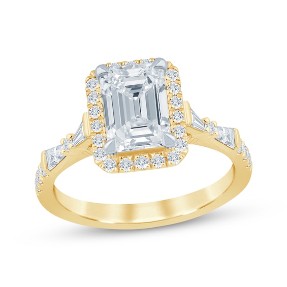 KAY Bow Collection Emerald-Cut Lab-Grown Diamond Halo Engagement Ring 2 ct tw 14K Yellow Gold