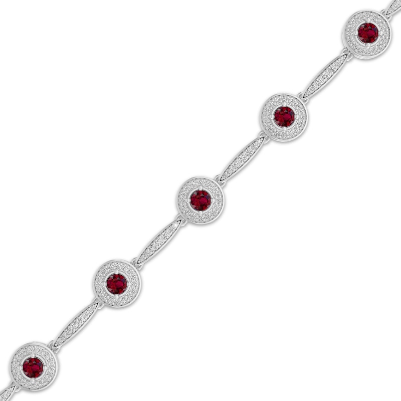 Main Image 2 of Lab-Created Ruby & White Lab-Created Sapphire Halo Station Bracelet Sterling Silver 7.25"