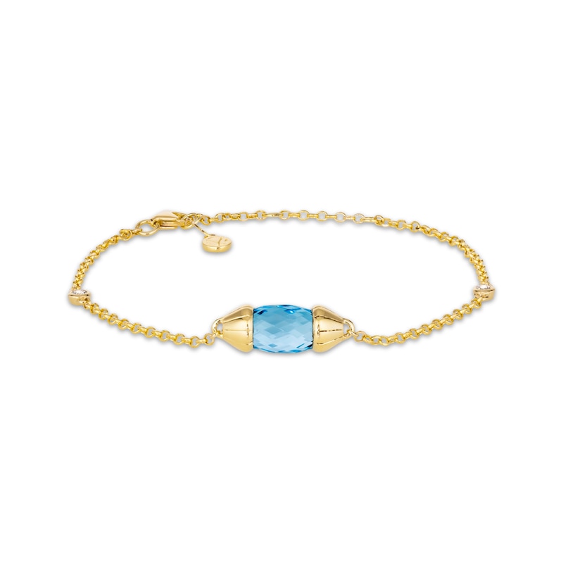 Main Image 1 of Le Vian Blue Topaz Briolette Bracelet 1/15 ct tw Diamonds 14K Honey Gold 7.5"