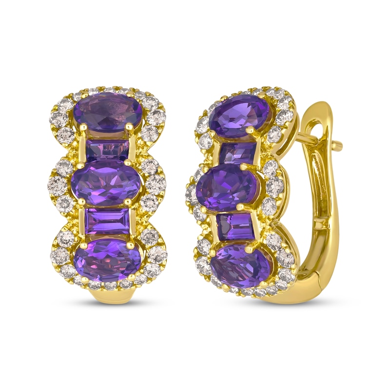 Main Image 1 of Le Vian Oval & Baguette-Cut Amethyst Earrings 3/4 ct tw Diamonds 14K Honey Gold