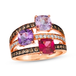 Le Vian Amethyst & Garnet Multi-Row Ring 5/8 ct tw Diamonds 14K Strawberry Gold