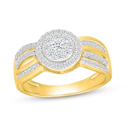 Adore Multi-Diamond Halo Engagement Ring 1/2 ct tw 10K Yellow Gold