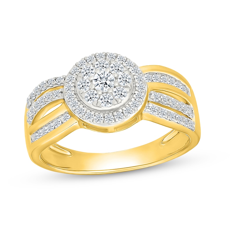 Main Image 1 of Adore Multi-Diamond Halo Engagement Ring 1/2 ct tw 10K Yellow Gold