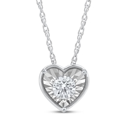 Round-Cut Diamond Solitaire Heart Frame Necklace 1/8 ct tw 10K White Gold (I/I3) 18"