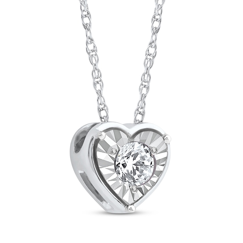 Main Image 2 of Round-Cut Diamond Solitaire Heart Frame Necklace 1/8 ct tw 10K White Gold (I/I3) 18"