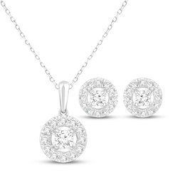 KAY Lab-Grown Diamonds Halo Necklace & Stud Earrings Gift Set 1-1/2 ct tw 10K White Gold
