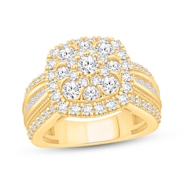Round-Cut Multi-Diamond Cushion Halo Engagement Ring 2 ct tw 10K Yellow Gold