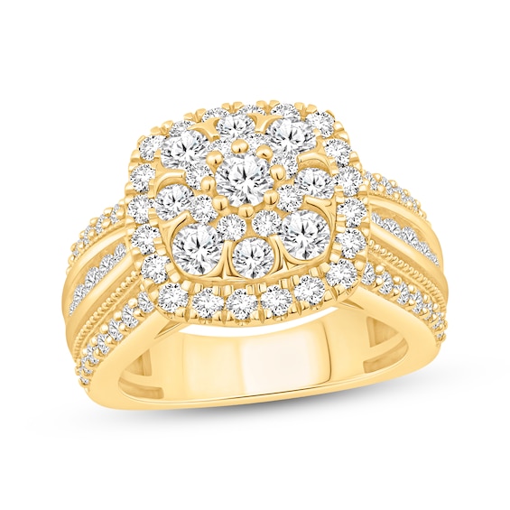 Round-Cut Multi-Diamond Cushion Halo Engagement Ring 2 ct tw 10K Yellow Gold